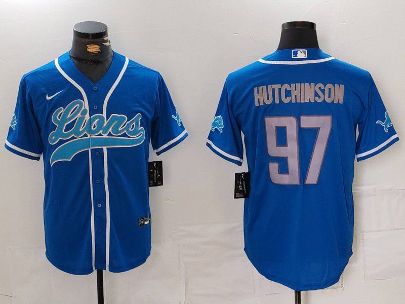 Men Detroit Lions 97 Hutchinson Blue Second generation joint name 2024 Nike Limited NFL Jersey style 1